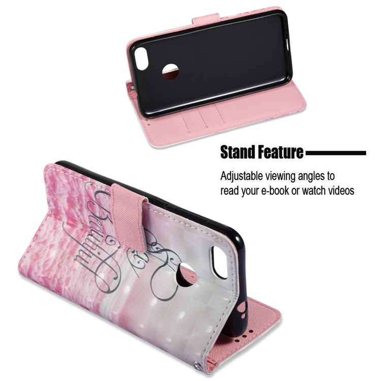 3D Vivid Pattern Stand Leather Wallet Phone Accessory Case for Huawei P9 Lite Mini / Enjoy 7 / Y6 Pro (2017) - Pink Wave-6