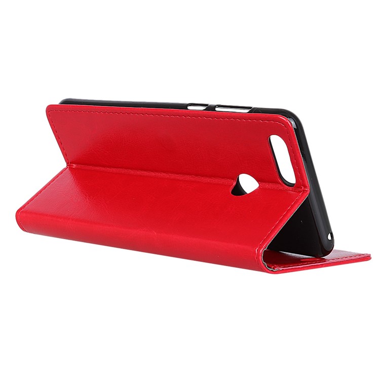 Crazy Horse Leather Wallet Shell Case for Huawei P Smart / Enjoy 7S - Red-5