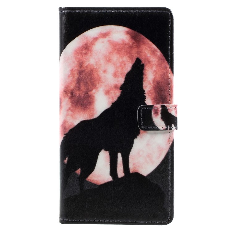 Pattern Printing Magnetic Leather Stand Casing for Huawei Mate 10 Pro - Wolf Howling At Full Moon Night-3