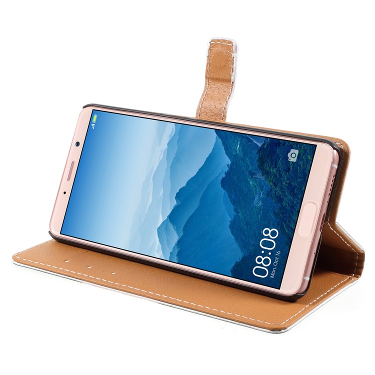 Pattern Printing Magnetic Leather Stand Casing for Huawei Mate 10 Pro - Wolf Howling At Full Moon Night-4