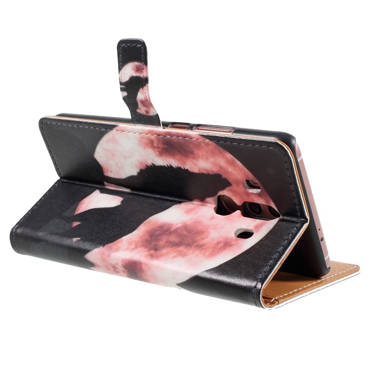 Pattern Printing Magnetic Leather Stand Casing for Huawei Mate 10 Pro - Wolf Howling At Full Moon Night-5