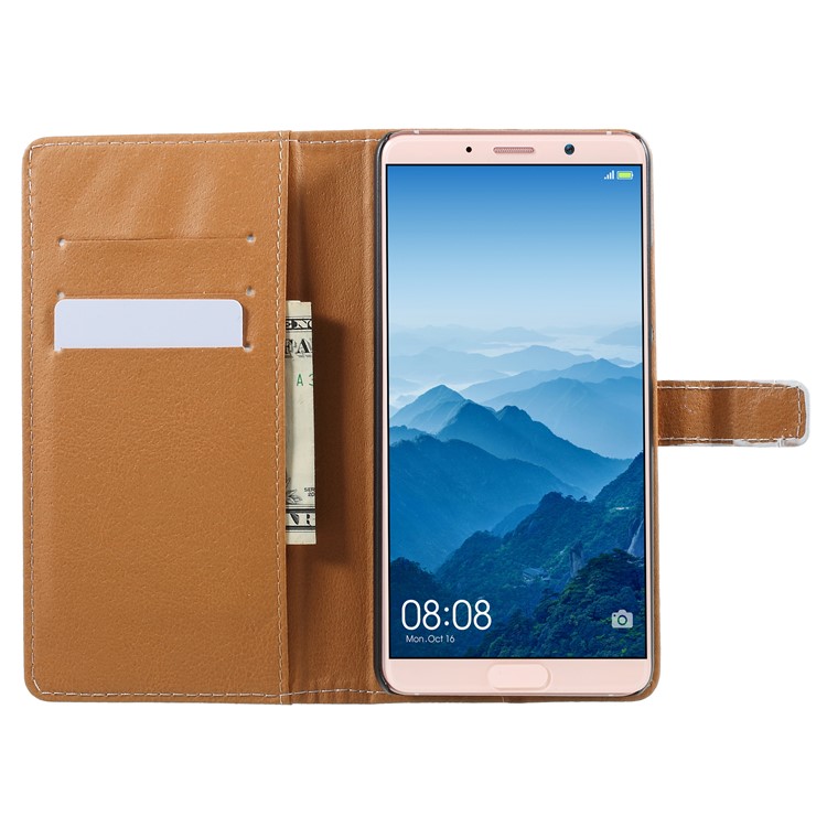 Pattern Printing Magnetic Leather Stand Casing for Huawei Mate 10 Pro - Wolf Howling At Full Moon Night-6