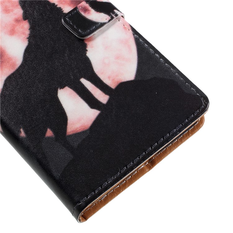 Pattern Printing Magnetic Leather Stand Casing for Huawei Mate 10 Pro - Wolf Howling At Full Moon Night-7