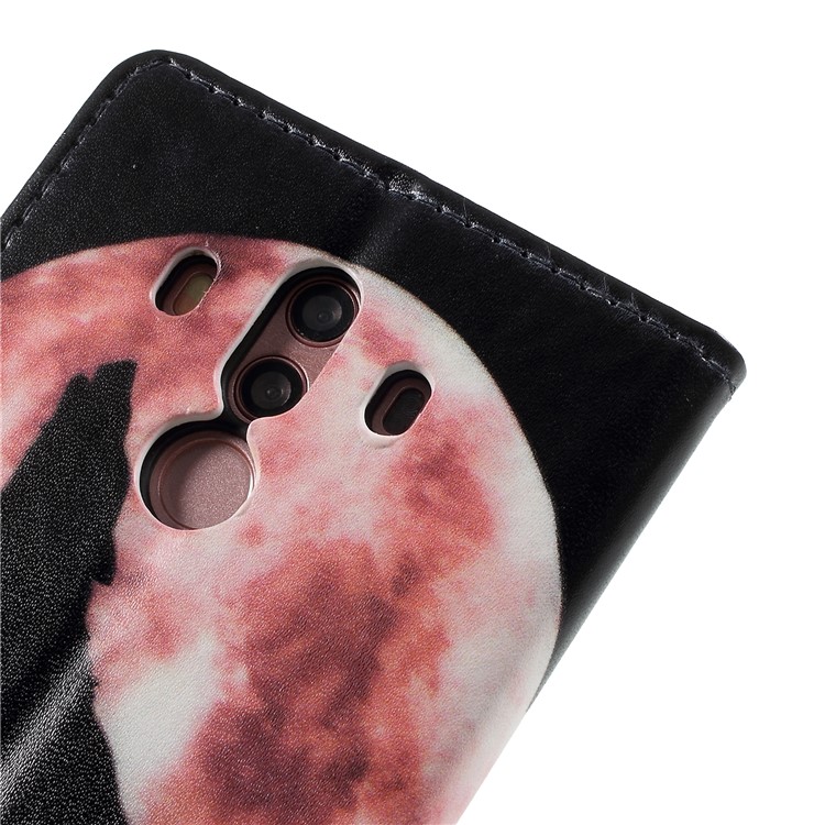 Pattern Printing Magnetic Leather Stand Casing for Huawei Mate 10 Pro - Wolf Howling At Full Moon Night-8