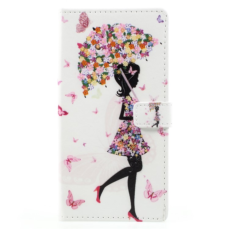 Pattern Printing Magnetic Leather Stand Phone Casing for Huawei Mate 10 Pro - Flowered Girl Holding Umbrella-1