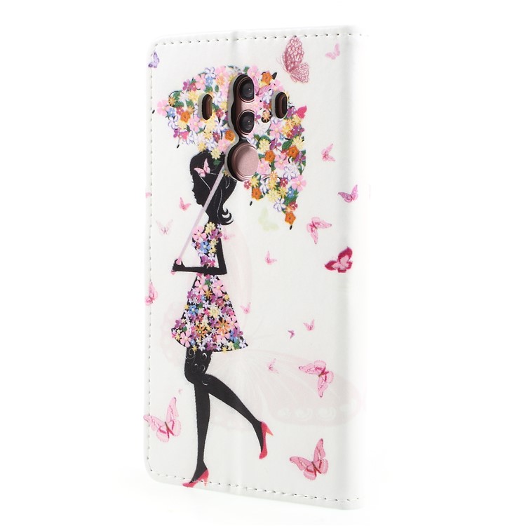 Pattern Printing Magnetic Leather Stand Phone Casing for Huawei Mate 10 Pro - Flowered Girl Holding Umbrella-2