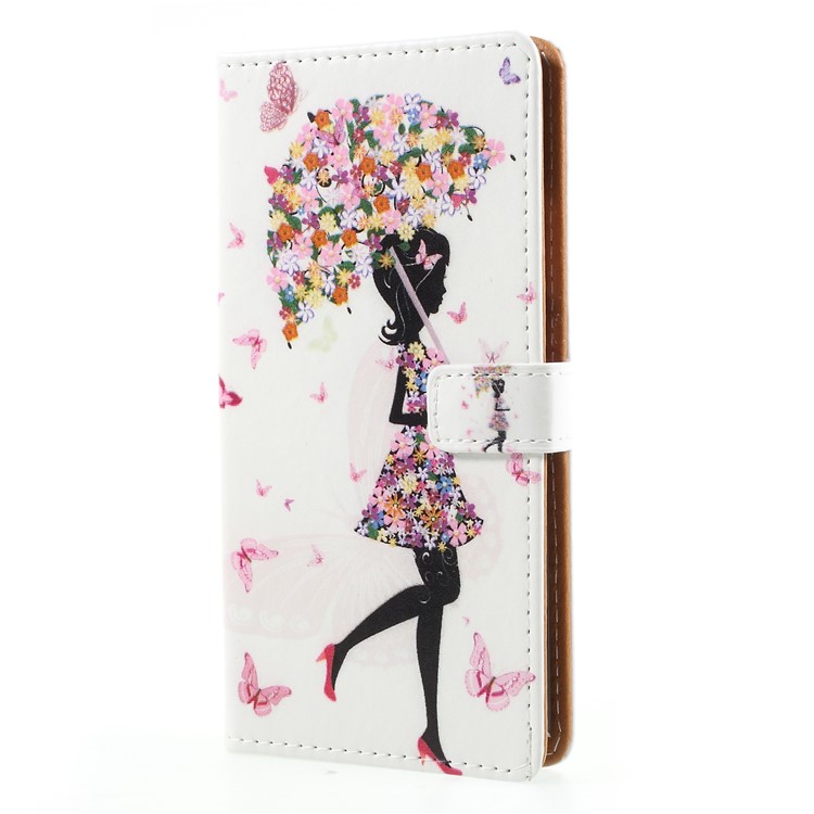 Pattern Printing Magnetic Leather Stand Phone Casing for Huawei Mate 10 Pro - Flowered Girl Holding Umbrella-3