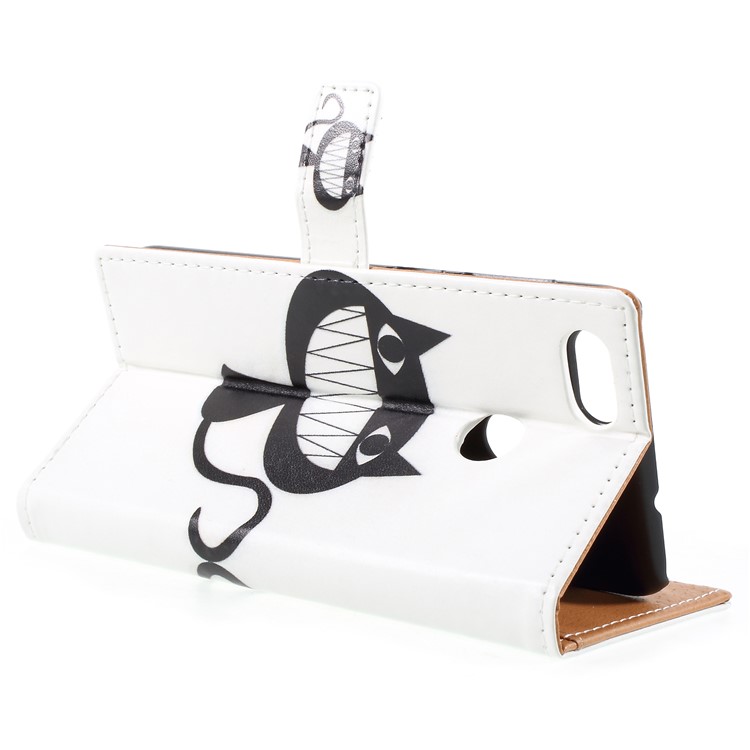 Impressão Padrão De Couro Magnético Stand Capa Do Telefone Para Huawei Y6 Pro (2017) / Aproveite 7 / P9 lite mini - Gato Dos Desenhos Animados-4
