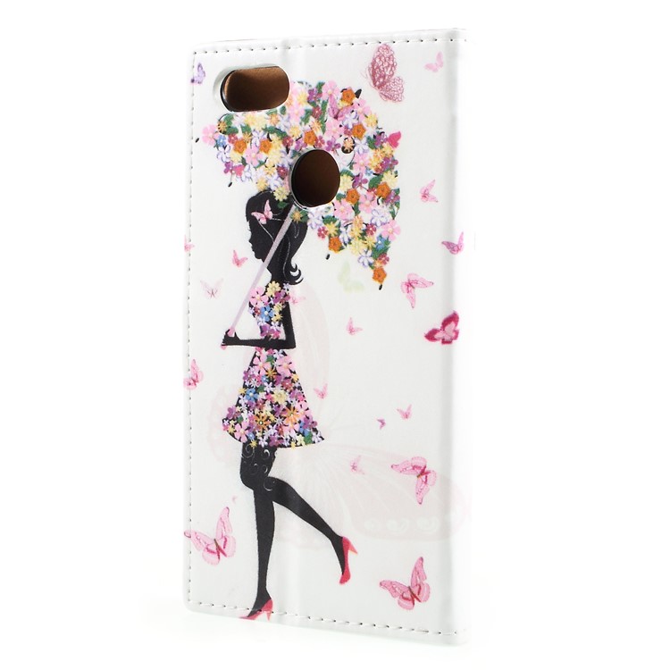 Pattern Printing Magnetische Leder Stehen Mobile Zubehör Abdeckung Für Huawei Y6 Pro (2017) / Genieße 7 / P9 Lite Mini - Geblühtes Mädchen, Das Regenschirm Hält-2