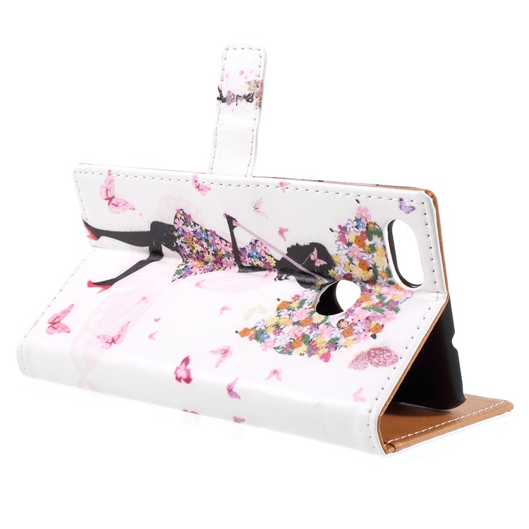 Pattern Printing Magnetische Leder Stehen Mobile Zubehör Abdeckung Für Huawei Y6 Pro (2017) / Genieße 7 / P9 Lite Mini - Geblühtes Mädchen, Das Regenschirm Hält-4