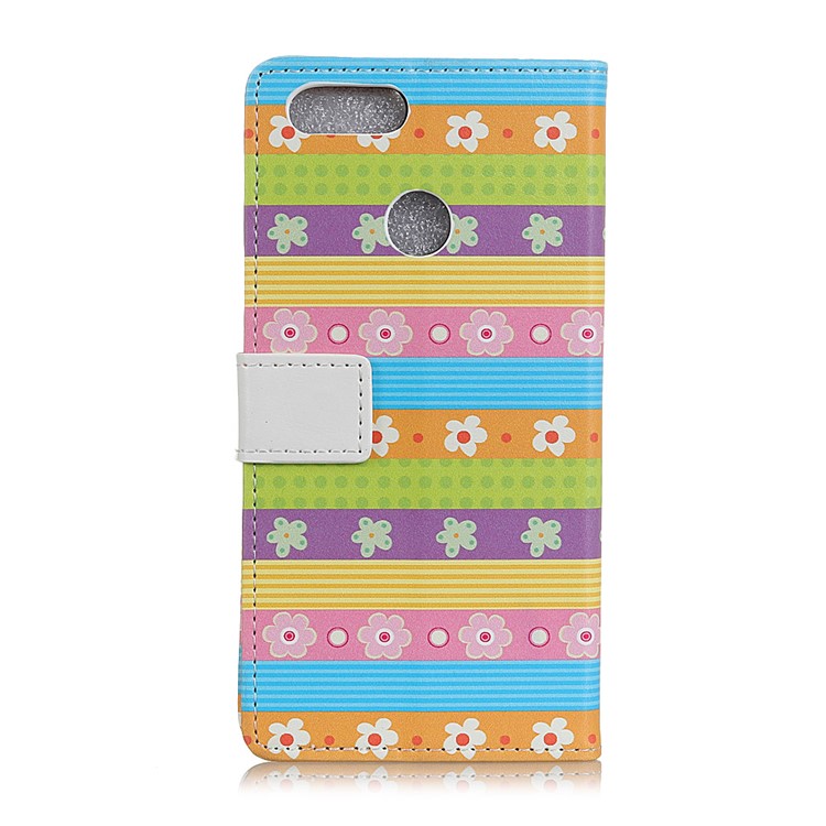 Wallet Stand Leather Patterned Protection Cover for Huawei Honor 9 Youth Edition/Honor 9 Lite - Colored Stripes Flowers-2