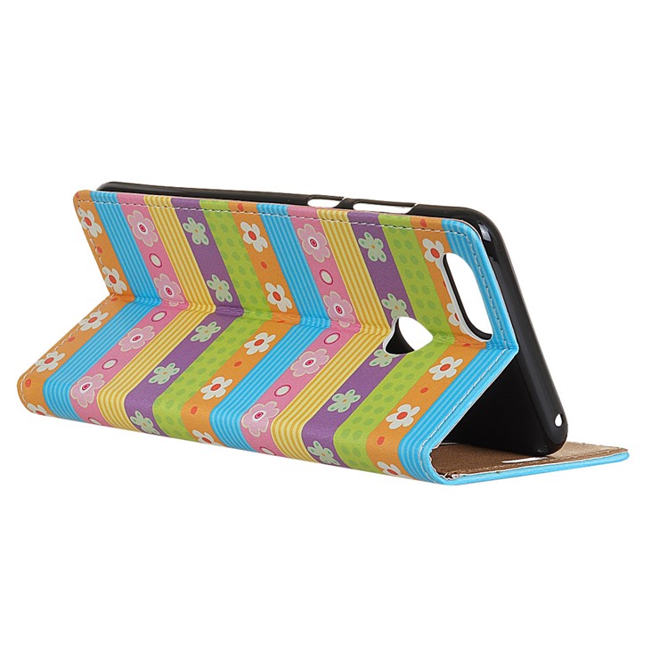 Wallet Stand Leather Patterned Protection Cover for Huawei Honor 9 Youth Edition/Honor 9 Lite - Colored Stripes Flowers-3