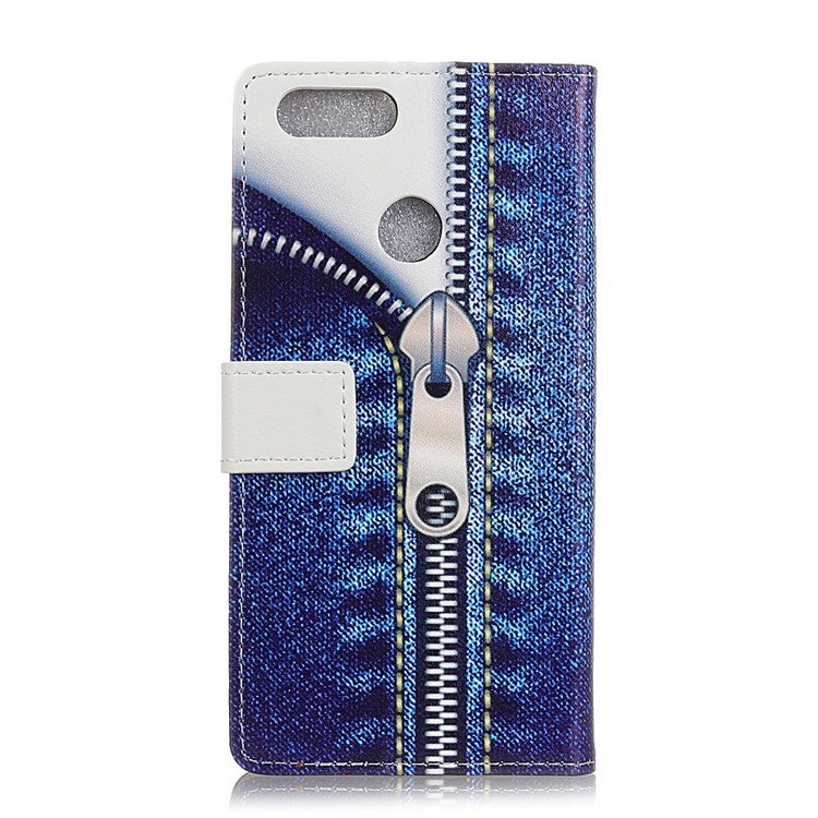 Wallet Stand Leather Patterned Cellphone Case for Huawei Honor 9 Youth Edition/Honor 9 Lite - Jeans Metal Zipper-2