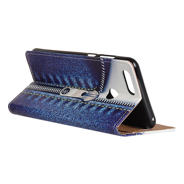 Wallet Stand Leather Patterned Cellphone Case for Huawei Honor 9 Youth Edition/Honor 9 Lite - Jeans Metal Zipper-3