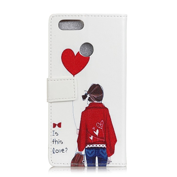 Wallet Stand Leather Patterned Mobile Casing for Huawei Honor 9 Youth Edition/Honor 9 Lite - Girl Holding Heart Balloon-2