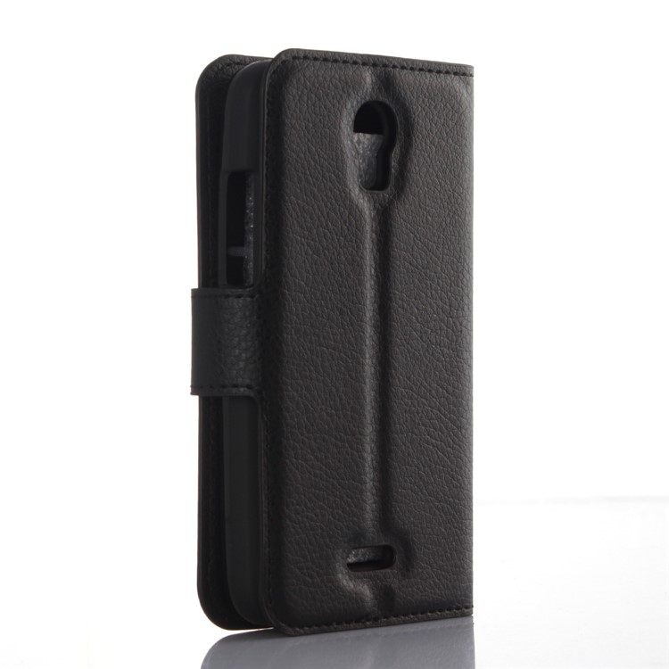 Lychee Grain Leather Wallet Cover for Huawei Y3 Y360 - Black-2