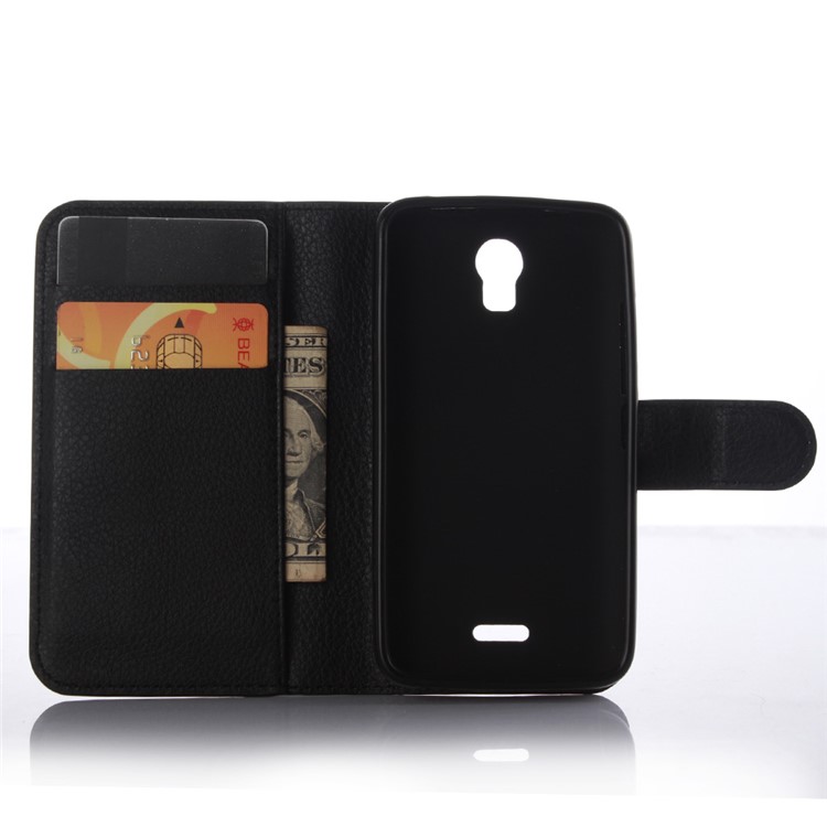 Lychee Grain Leather Wallet Cover for Huawei Y3 Y360 - Black-4