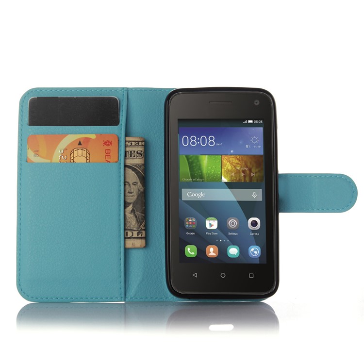 Lychee Grain Leather Phone Case for Huawei Y3 Y360 - Blue-3