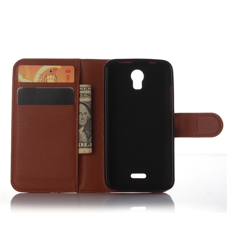Lychee Grain Leather Card Holder Case for Huawei Y3 Y360 - Brown-4