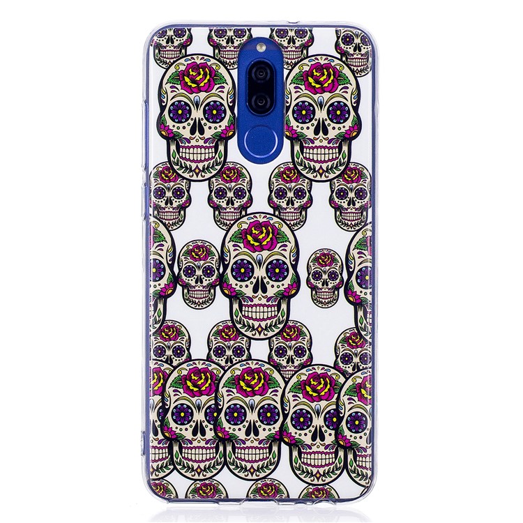 Luminous Glow Pattern Printing TPU Case for Huawei Mate 10 Lite / nova 2i / Maimang 6 / Honor 9i (India) - Floral Skulls-1