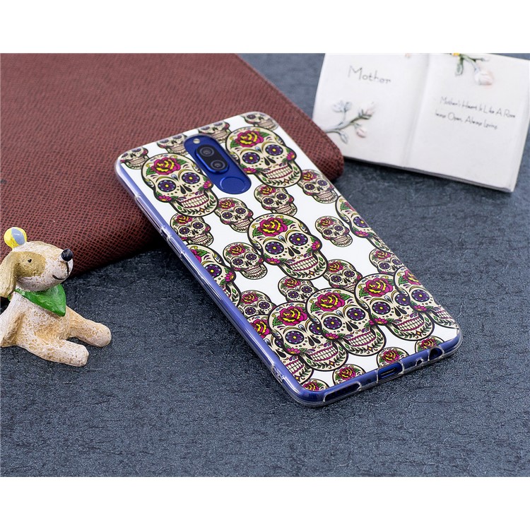 Luminous Glow Pattern Printing TPU Case for Huawei Mate 10 Lite / nova 2i / Maimang 6 / Honor 9i (India) - Floral Skulls-4