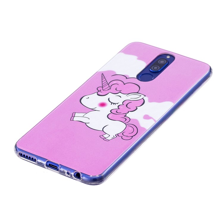 Luminous Glow Pattern Printing TPU Cover for Huawei Mate 10 Lite / nova 2i / Maimang 6 / Honor 9i (India) - Rose Background and Unicorn-2