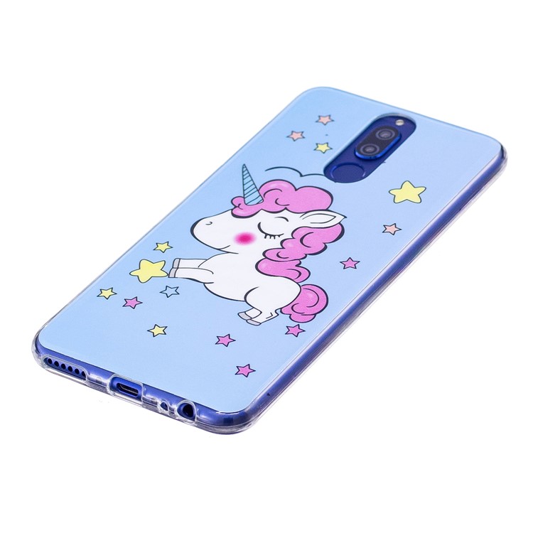 Luminous Glow Pattern Printing TPU Mobile Case for Huawei Mate 10 Lite / nova 2i / Maimang 6 / Honor 9i (India) - Blue Background and Unicorn-2
