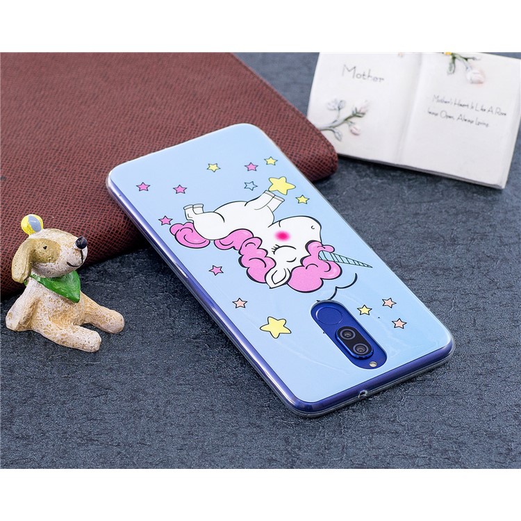 Luminous Glow Pattern Printing TPU Mobile Case for Huawei Mate 10 Lite / nova 2i / Maimang 6 / Honor 9i (India) - Blue Background and Unicorn-5