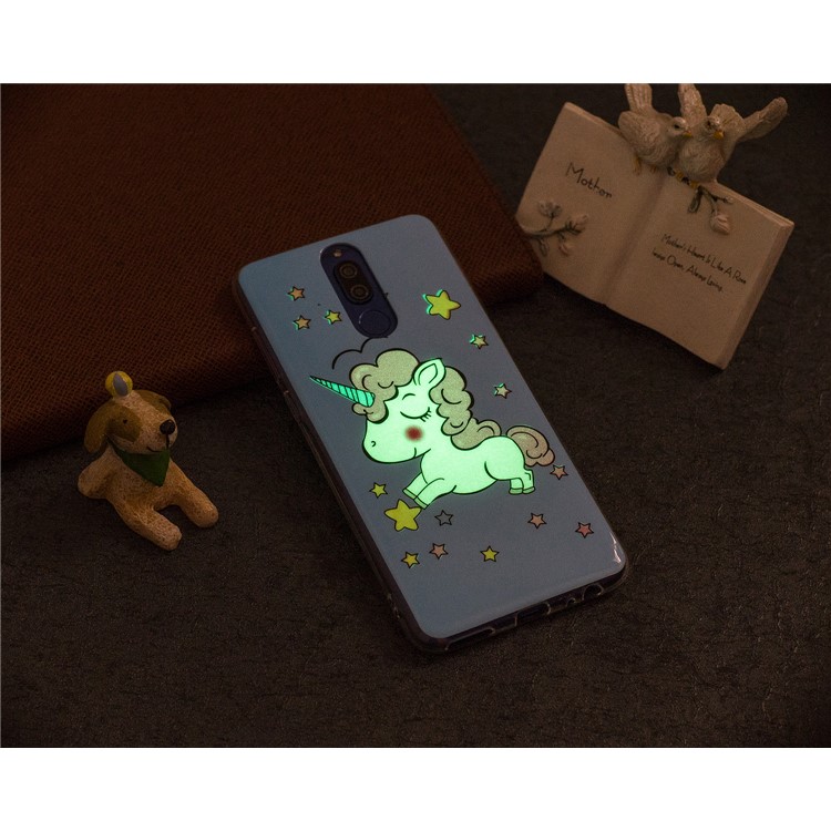 Luminous Glow Pattern Printing TPU Mobile Case for Huawei Mate 10 Lite / nova 2i / Maimang 6 / Honor 9i (India) - Blue Background and Unicorn-6