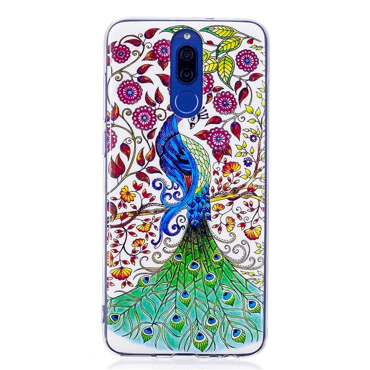 Luminous Glow Pattern Printing TPU Phone Shell for Huawei Mate 10 Lite / nova 2i / Maimang 6 / Honor 9i (India) - Pretty Peacock and Flowers-1