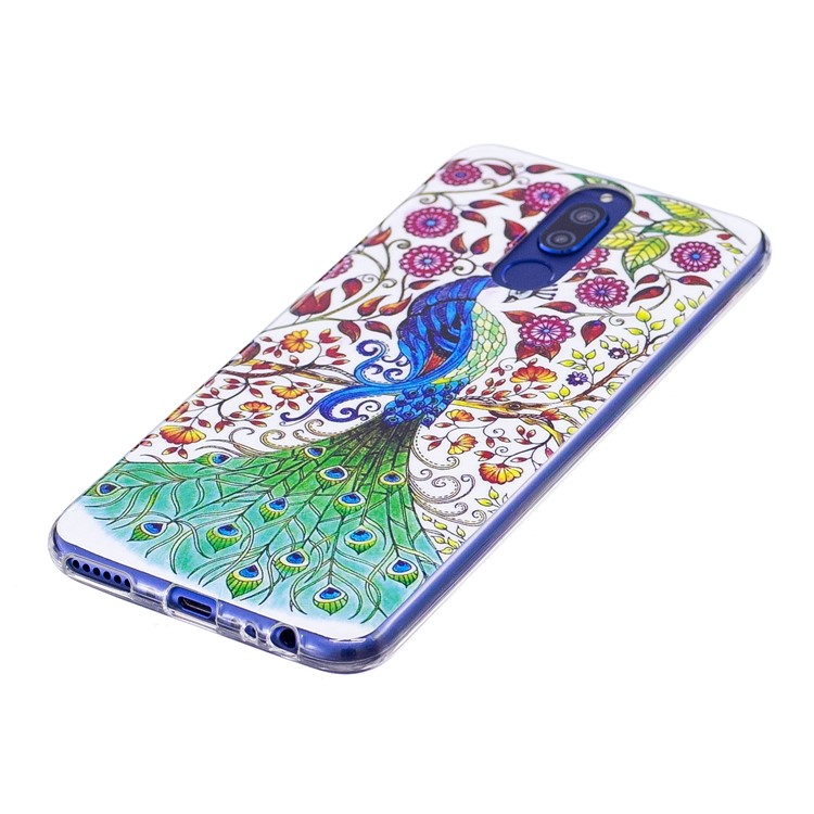 Luminous Glow Pattern Printing TPU Phone Shell for Huawei Mate 10 Lite / nova 2i / Maimang 6 / Honor 9i (India) - Pretty Peacock and Flowers-2