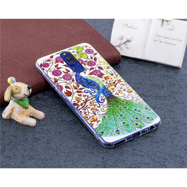 Luminous Glow Pattern Printing TPU Phone Shell for Huawei Mate 10 Lite / nova 2i / Maimang 6 / Honor 9i (India) - Pretty Peacock and Flowers-4