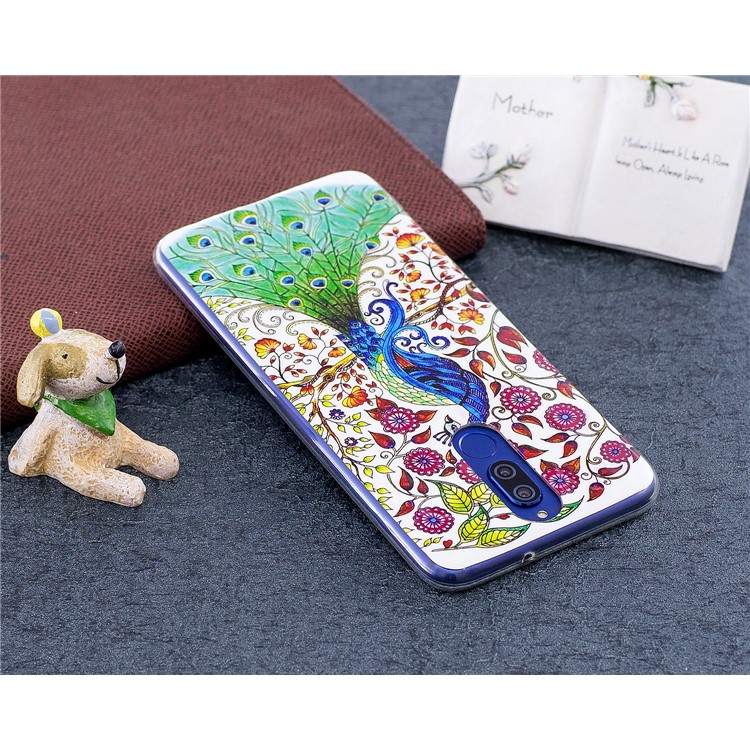 Luminous Glow Pattern Printing TPU Phone Shell for Huawei Mate 10 Lite / nova 2i / Maimang 6 / Honor 9i (India) - Pretty Peacock and Flowers-5