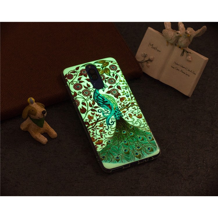 Luminous Glow Pattern Printing TPU Phone Shell for Huawei Mate 10 Lite / nova 2i / Maimang 6 / Honor 9i (India) - Pretty Peacock and Flowers-6