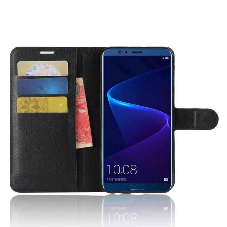 Litchi Skin PU Leather Wallet Stand Phone Shell for Huawei Honor View 10 / V10 - Black-4