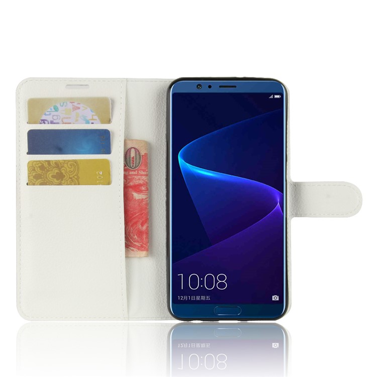 Litchi Skin PU Leather Wallet Stand Phone Case for Huawei Honor View 10 / V10 - White-4