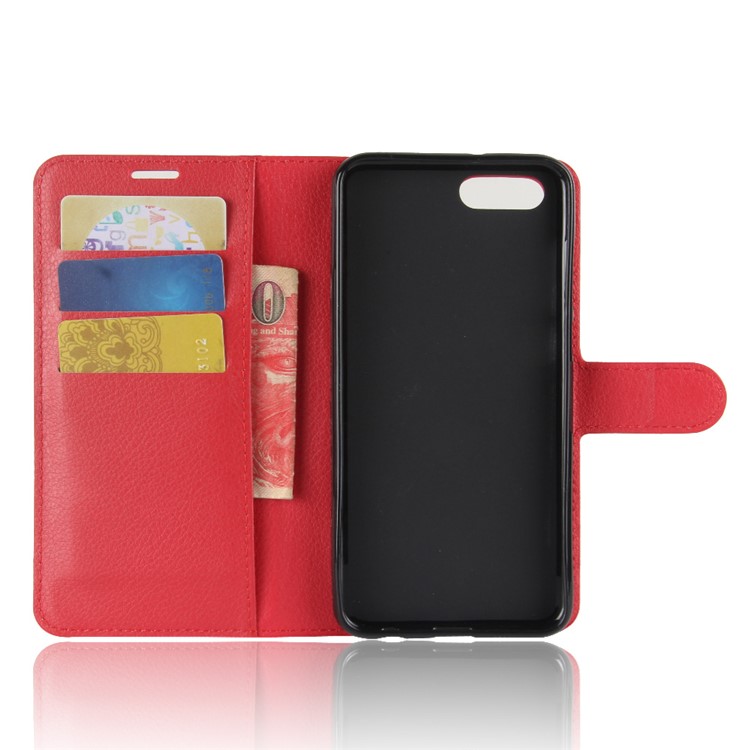 Litchi Skin PU Leather Wallet Stand Phone Cover for Huawei Honor View 10 / V10 - Red-3