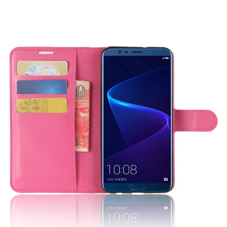Litchi Skin PU Leather Wallet Stand Phone Casing for Huawei Honor View 10 / V10 - Rose-4