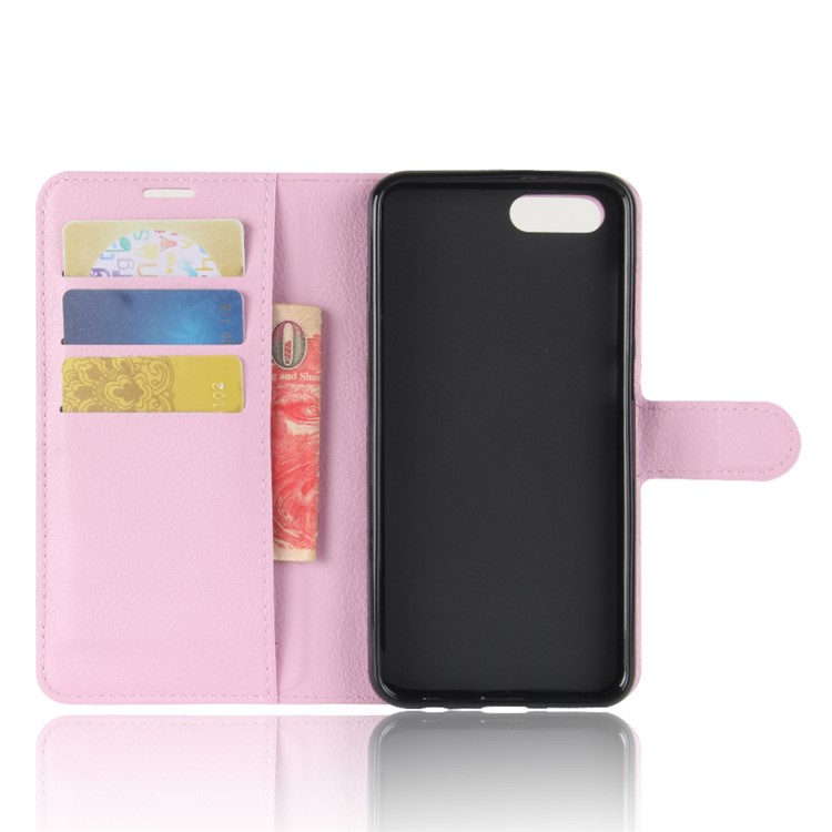 Litchi Skin PU Leather Wallet Stand Mobile Phone Shell for Huawei Honor View 10 / V10 - Pink-3