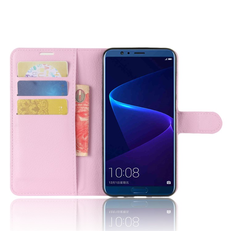 Litchi Skin PU Leather Wallet Stand Mobile Phone Shell for Huawei Honor View 10 / V10 - Pink-4