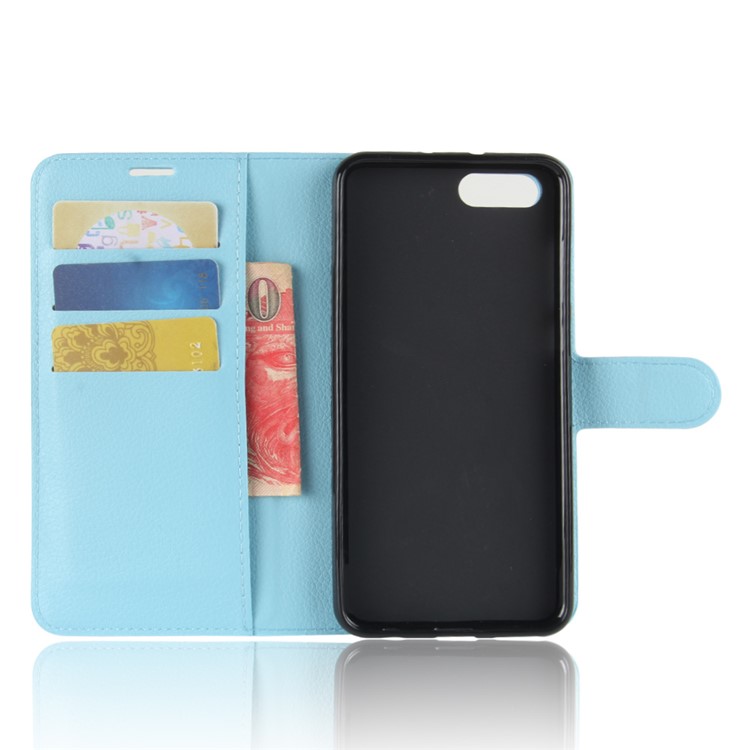 Litchi Skin PU Leather Wallet Stand Mobile Phone Cover for Huawei Honor View 10 / V10 - Blue-3