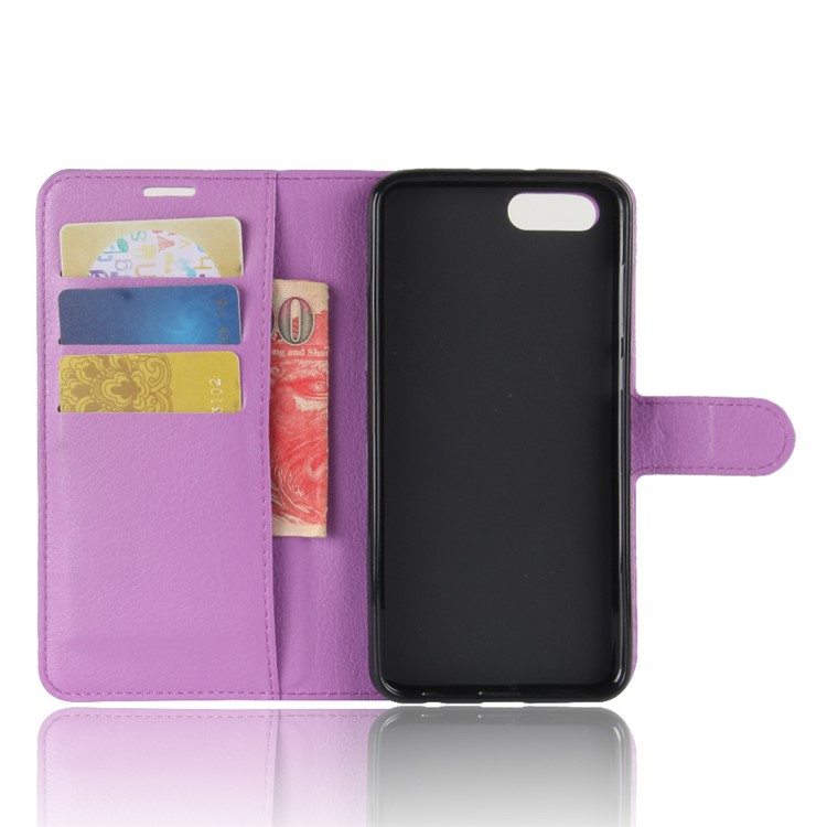 Litchi Skin PU Leather Wallet Stand Cell Phone Cover for Huawei Honor View 10 / V10 - Purple-3