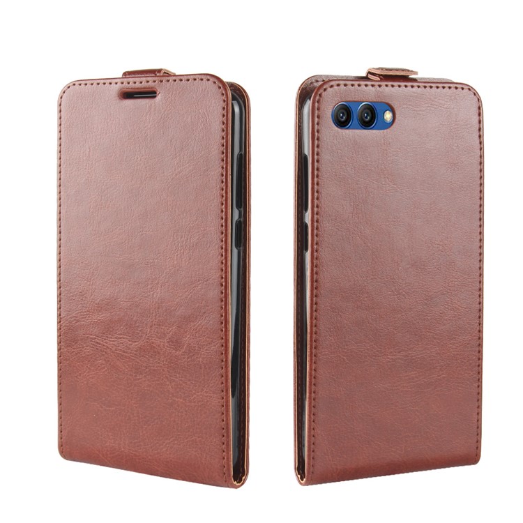 Crazy Horse Vertical Flip Leather Mobile Phone Casing with Card/Photo Slot for Huawei Honor View 10 / V10 - Coffee-4