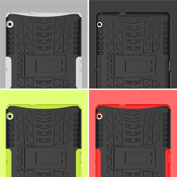 Tyre Pattern Kickstand PC + TPU Hybrid Back Case for Huawei MediaPad T3 10 (9.6inch) - White-4