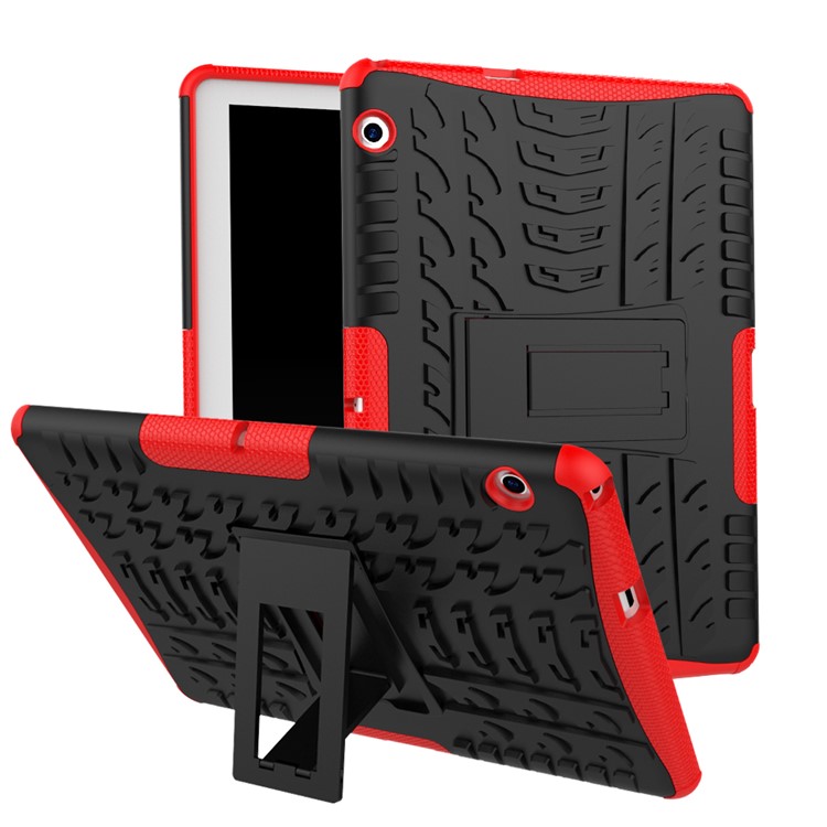 Tyre Pattern Kickstand PC + TPU Hybrid Phone Casing for Huawei MediaPad T3 10 (9.6inch) - Red-1