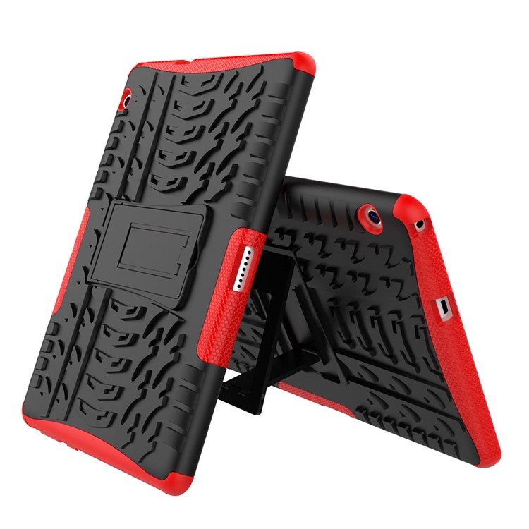 Tyre Pattern Kickstand PC + TPU Hybrid Phone Casing for Huawei MediaPad T3 10 (9.6inch) - Red-2