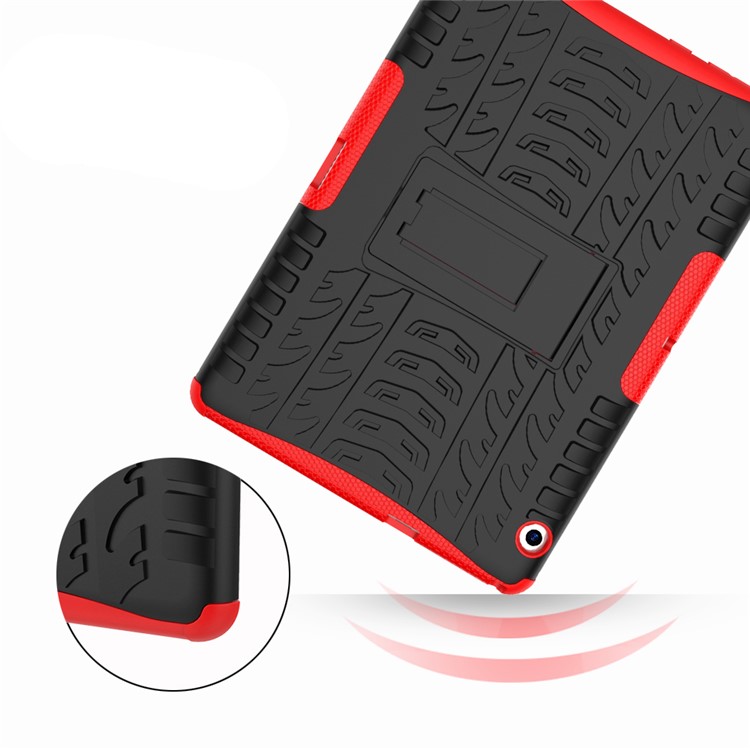 Tyre Pattern Kickstand PC + TPU Hybrid Phone Casing for Huawei MediaPad T3 10 (9.6inch) - Red-4