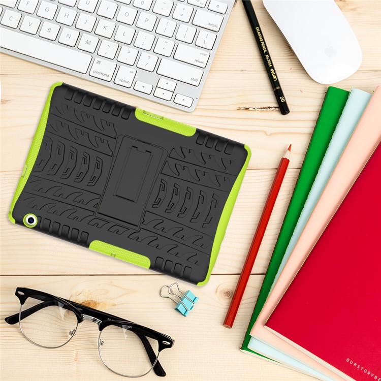 Tyre Pattern Kickstand PC + TPU Hybrid Protector Case for Huawei MediaPad T3 10 (9.6inch) - Green-3