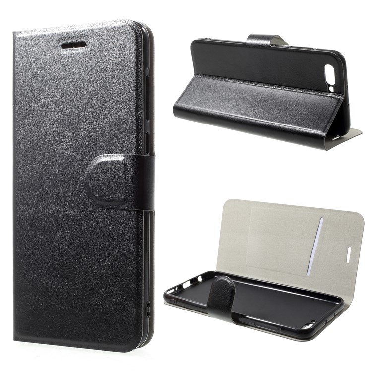 Crazy Horse Card Holder PU Leather Mobile Phone Accessory Case for Huawei Honor V10 / View 10 Built-in Steel Sheet - Black-1