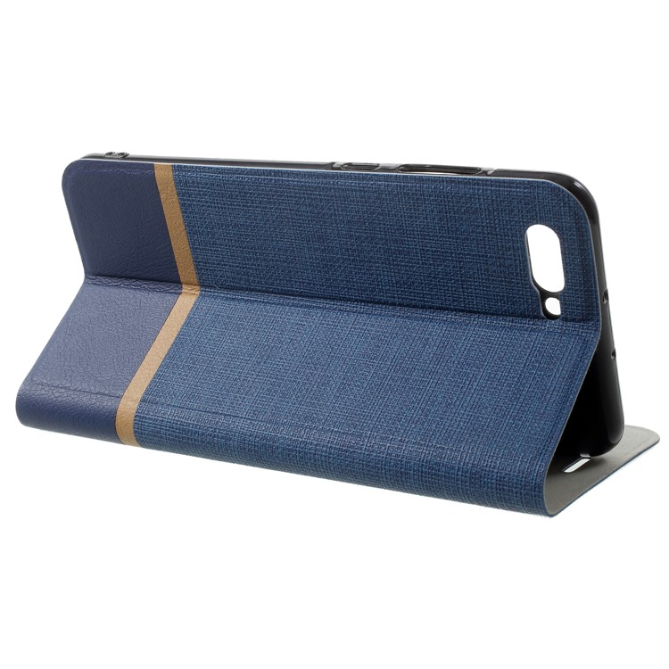 Cross Pattern Leather Card Holder Phone Cover (Built-in Steel Sheet) for Huawei Honor V10 / View 10 - Blue-4